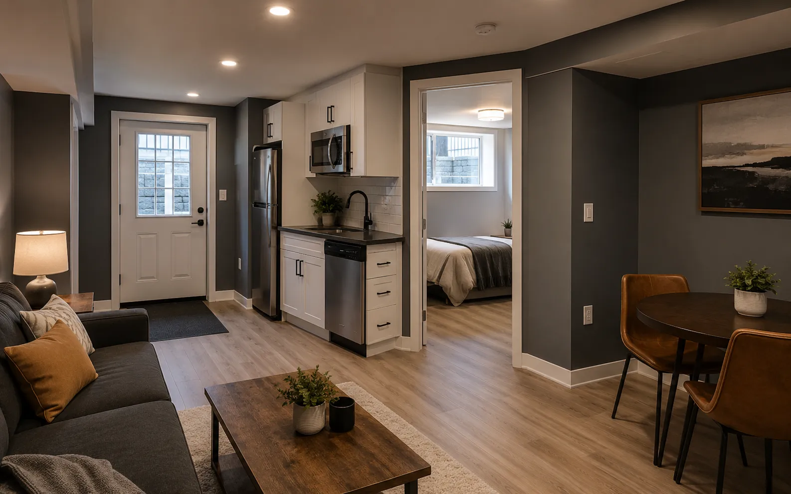 Kitchenette and fire-rated framing inside a legal Ottawa basement suite