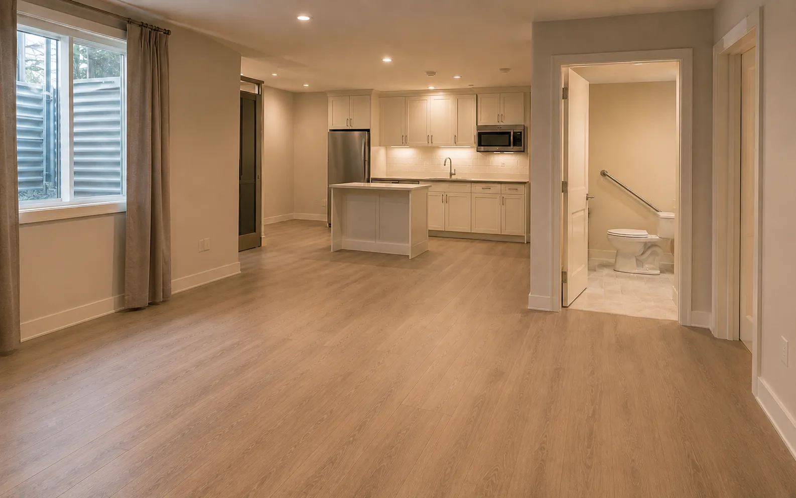 In-law suite basement in an Ottawa home, accessible single-level living with natural light and wide doorways